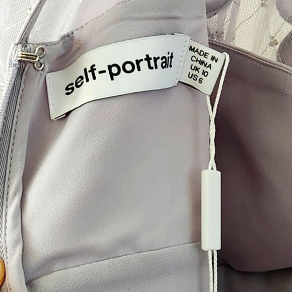 Self-Portrait Scalloped-Trim Pleated Chiffon Midi Dress - Picture 10 of 11